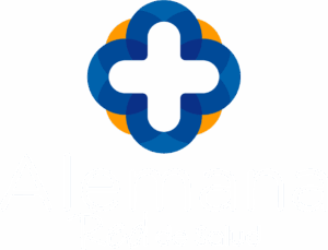 Logo Alemana Red de Salud Vertical Blanco